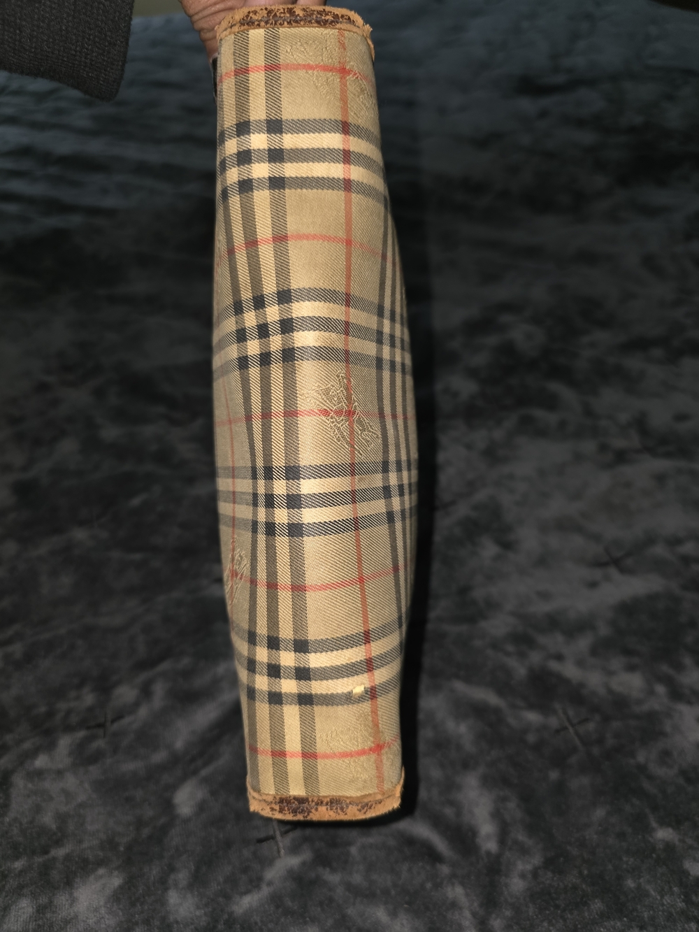 Burberry's Vintage Classic Beige Check Pouch with Brown Leather Flap - Picture 10 of 11